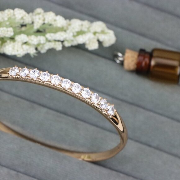 Elegant Rose Gold Bangle with Sparkling Round Stone Row Accent, XPBL0481 - Picture 11 of 11